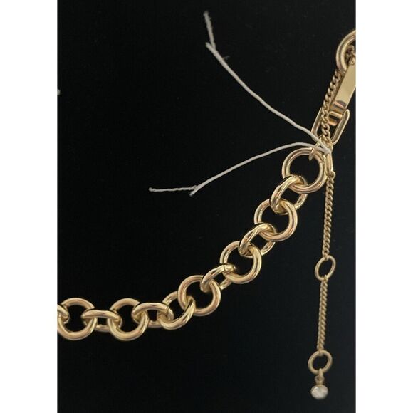 New Karl Lagerfeld Paris Two Tone Pave Crystal Heart Logo Link Collar Necklace - Picture 5 of 5